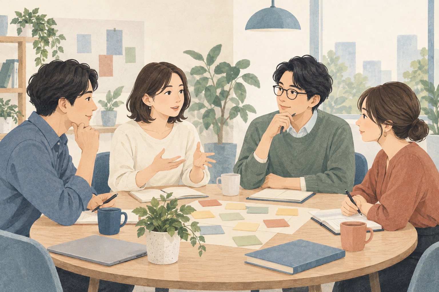 同僚の声を聞き、働きやすい職場について話し合う人たち